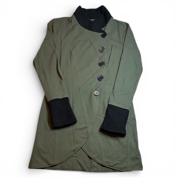 VENUS Olive Jacket with Black Trim Stretch sz 8 - Picture 2 of 13